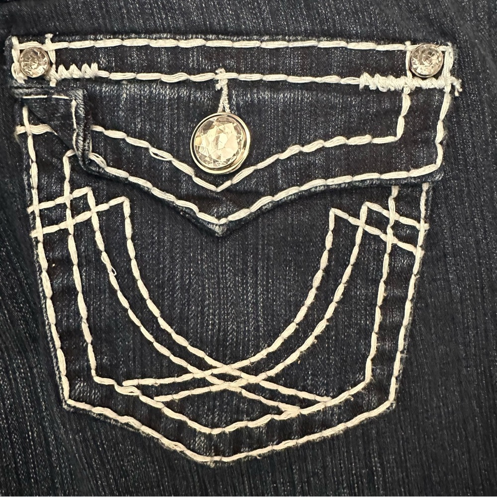 LA Idol Dark Blue Embellished Skinny Jeans with Contrast Stitching 11 - Picture 8 of 16